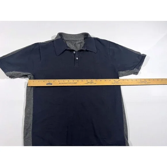 Aether Polo Shirt Men's Short Sleeve Blue Gray Two Tone Cotton Silk Blend Sz M - Picture 4 of 7
